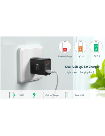 Chargeur USB 2 PORTS 3A 30W Quick Charge 3.0