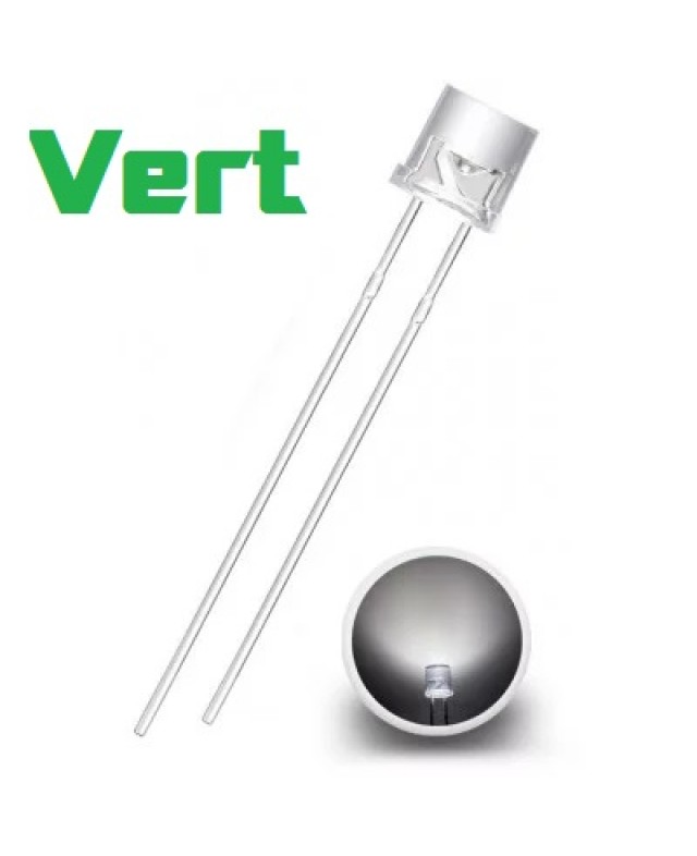 Leds vert rond dessus plat 5mm